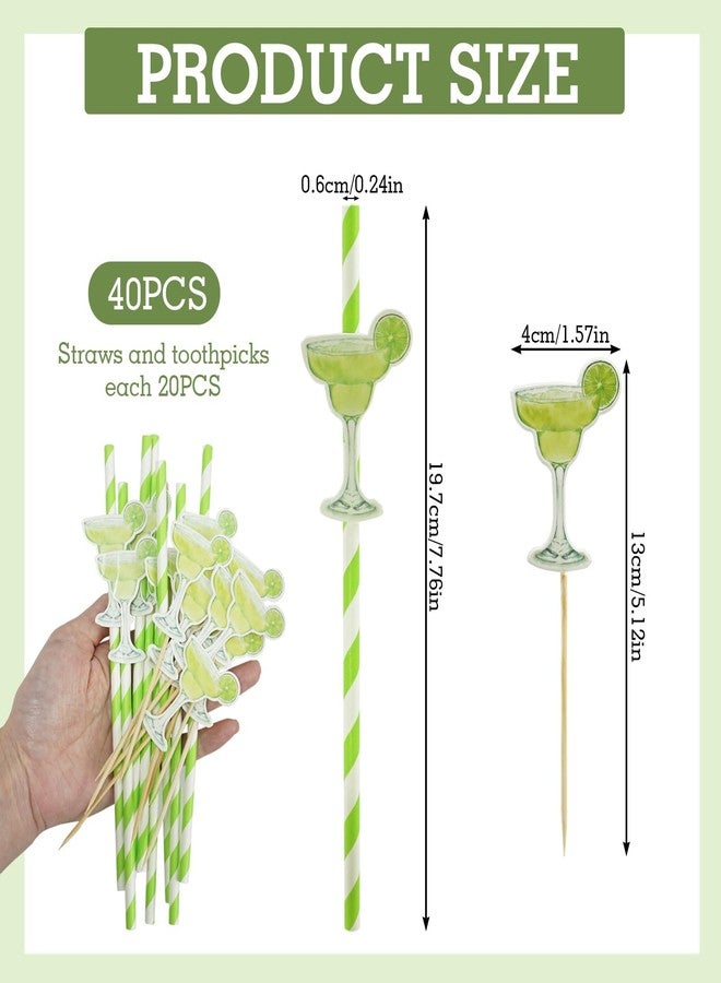 Nextpal 40 Pcs Margarita Straws, Green Striped Straws Margarita Party Favors with Fruit Toothpicks for Margs and Matrimony Bachelorette Decorations, Suitable for Bars family Gatherings - Image 4